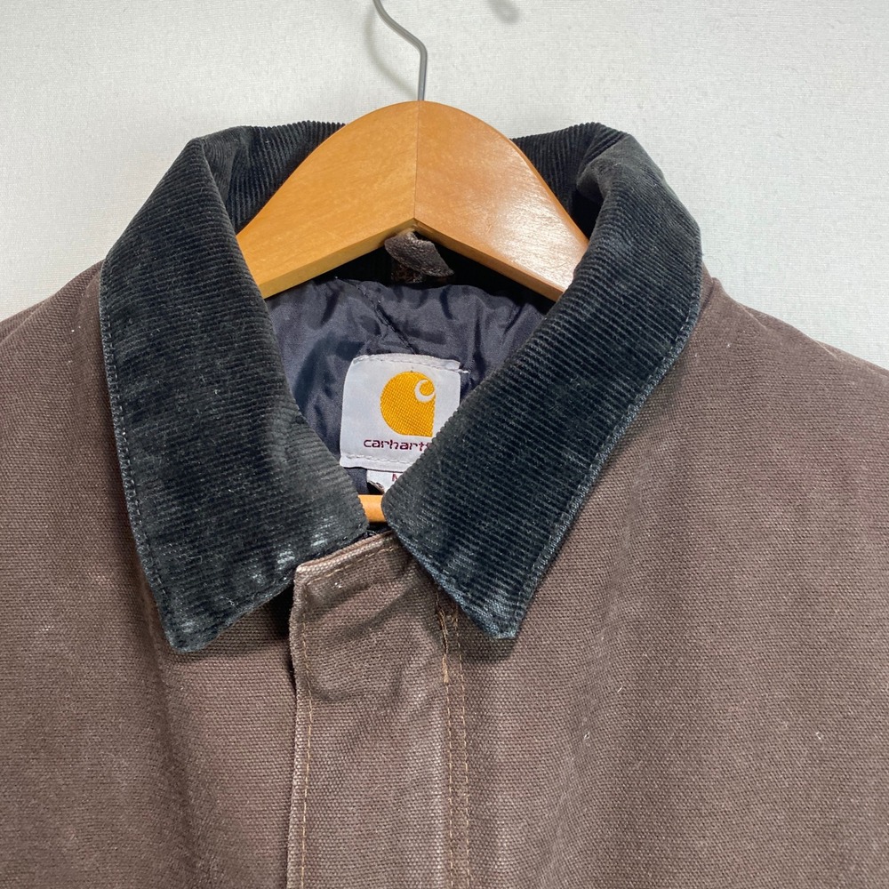 VTG Carhartt RN14806 Coat Mens Medium Brown Duck Canvas Corduroy Collar Jacket - Picture 2 of 12